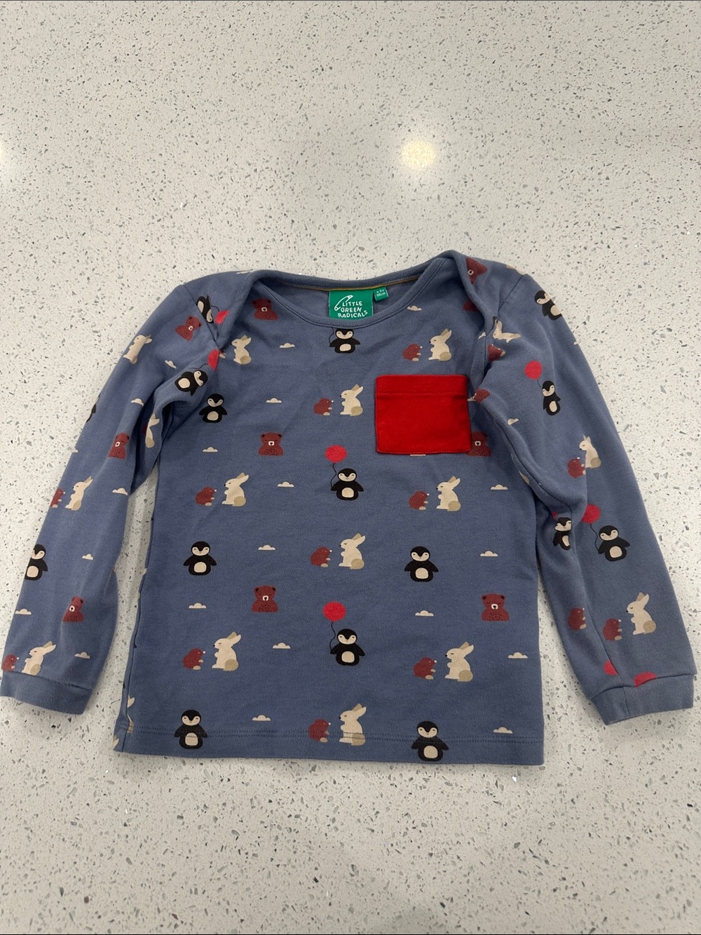 Little Green Radicals Blue Long Sleeve Top with Red Pocket